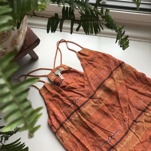 Boho button up strappy orange tank top